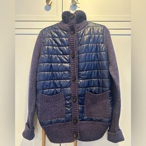 Moli Tree 100% Wool Quilted Knit Cardigan Jacket – Button Front – Navy / Purple